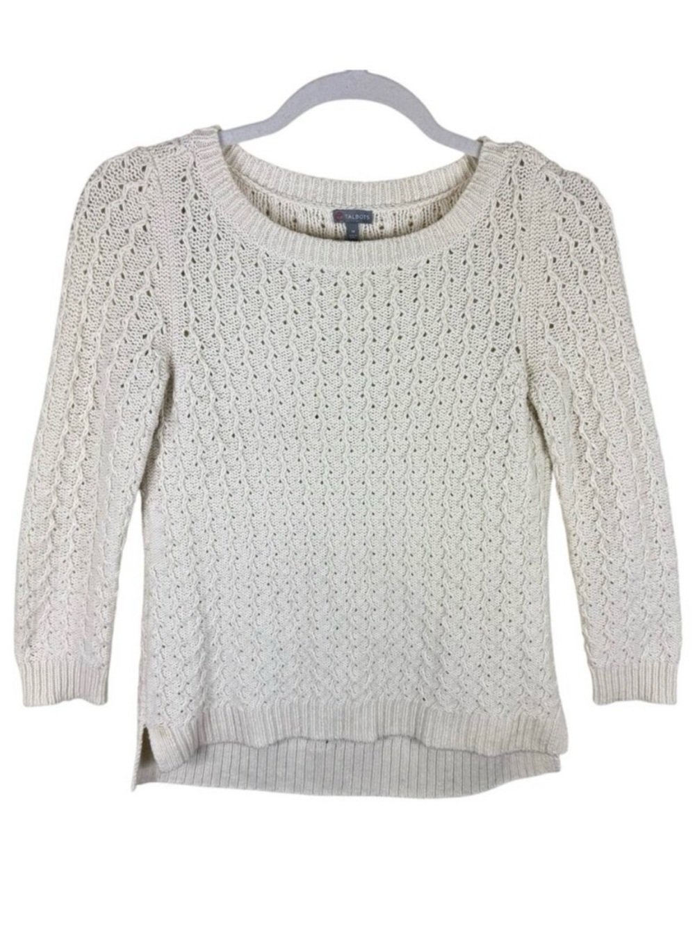 Talbots Cream Chunky Knit Long Sleeve Cotton Wool Pullover Sweater Size M